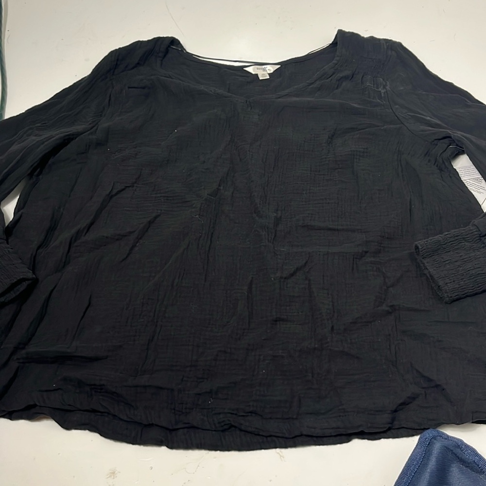 Terra & Sky 0X Black Long Sleeve Slight V Neck Blouse